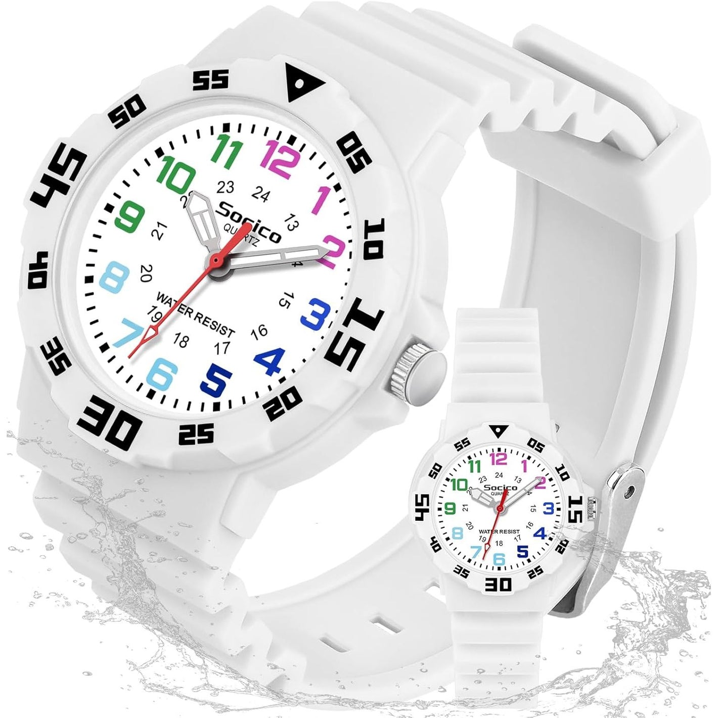 SOCICO Children Analog Watch for Boys Girls Waterproof Time Teaching Watch with Soft Band, Learning Time Wrist Watch Easy to Read Christmas Gifts for Kids Ages 3-12 Great Gifts
