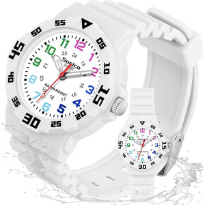 SOCICO Children Analog Watch for Boys Girls Waterproof Time Teaching Watch with Soft Band, Learning Time Wrist Watch Easy to Read Christmas Gifts for Kids Ages 3-12 Great Gifts