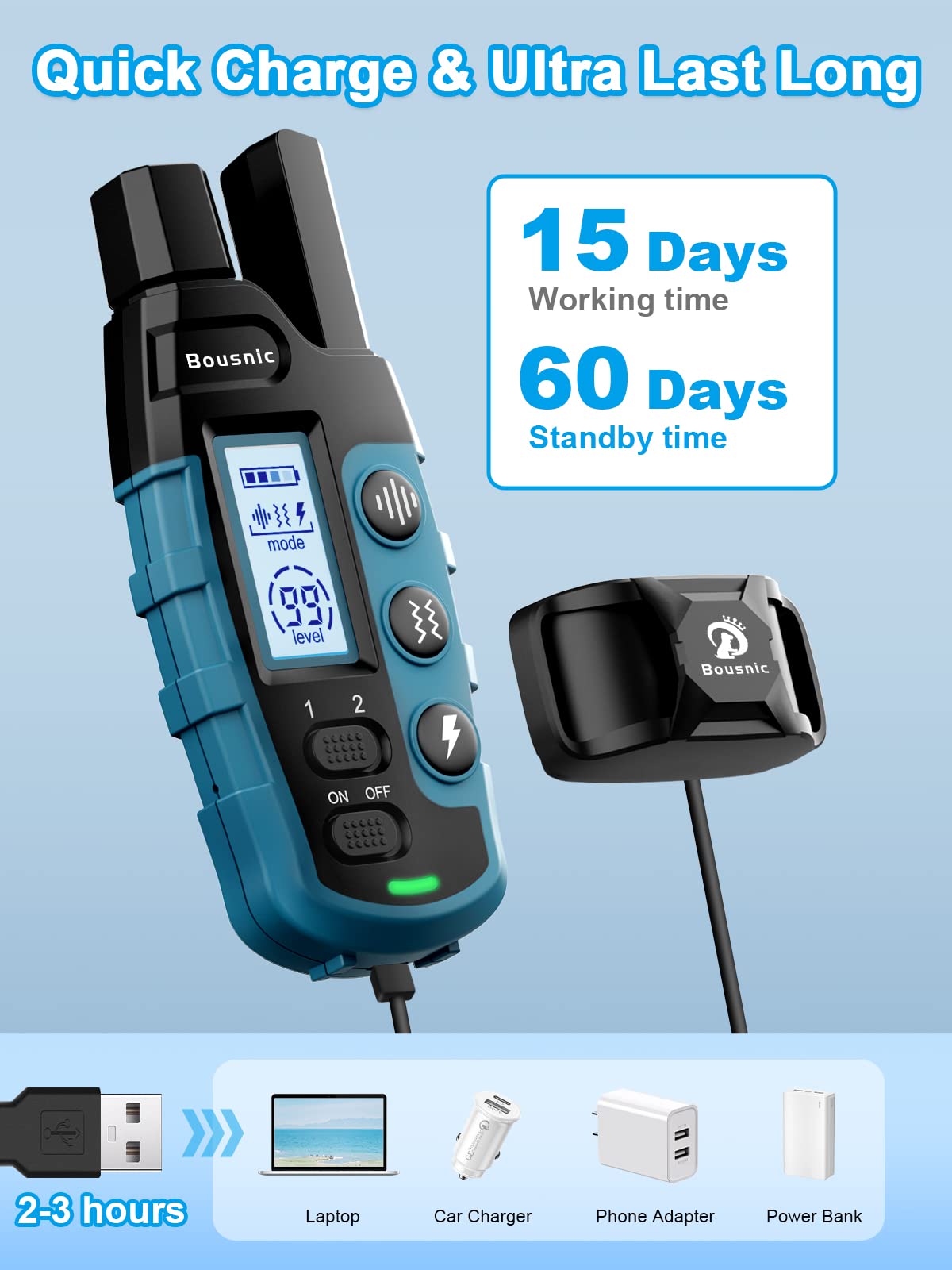Buy now Bousnic Dog Shock Collar 2 Dogs (5-120Lbs) - 3300 ft Waterproof Training Collar for Dogs Large Medium Small with Rechargeable Remote, Beep (1-8) Vibration (1-16) and Humane Shock (1-99) Modes at indiglob india