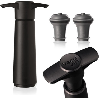 Vacu Vin Original Wine Saver with 2 Vacuum Bottle Stoppers – Black Wine Preserver Pump for Red or White Wine – Manual Air Remover System – Airtight Seal – Keep Wine Fresh Longer