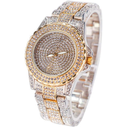 Smalody Round Luxury Women Watch Crystal Rhinestone Diamond Watches Stainless Steel Wristwatch Iced Out Watch with Japan Quartz Movement for Women | Simulated Lab Diamonds