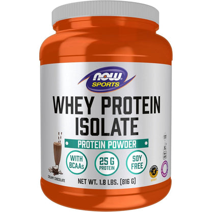 NOW Foods Sports Nutrition, Whey Protein Isolate, 25 g With BCAAs, Creamy Chocolate Powder, 1.8-Pound