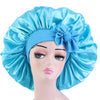 Satin Bonnet Silk for Hair Sleeping: Women Tie Bonnets Adjustable Night Cap Jumbo Size Comfortable Wide Band for Braids Curly Long Hair (Black) - L.Blue