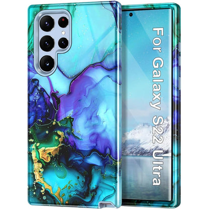 Btscase Case for Samsung Galaxy S22 Ultra 5G, Marble Pattern 3 in 1 Heavy Duty Shockproof Full Body Rugged Hard PC+Soft Silicone Drop Protective Women Girl Covers, Rose Gold