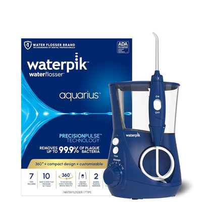 Waterpik Aquarius Water Flosser For Teeth Cleaning, Gums, Braces, Dental Care, Electric Power With 10 Settings, 7 Tips For Multiple Users And Needs, ADA Accepted, White WP-660, Packaging May Vary