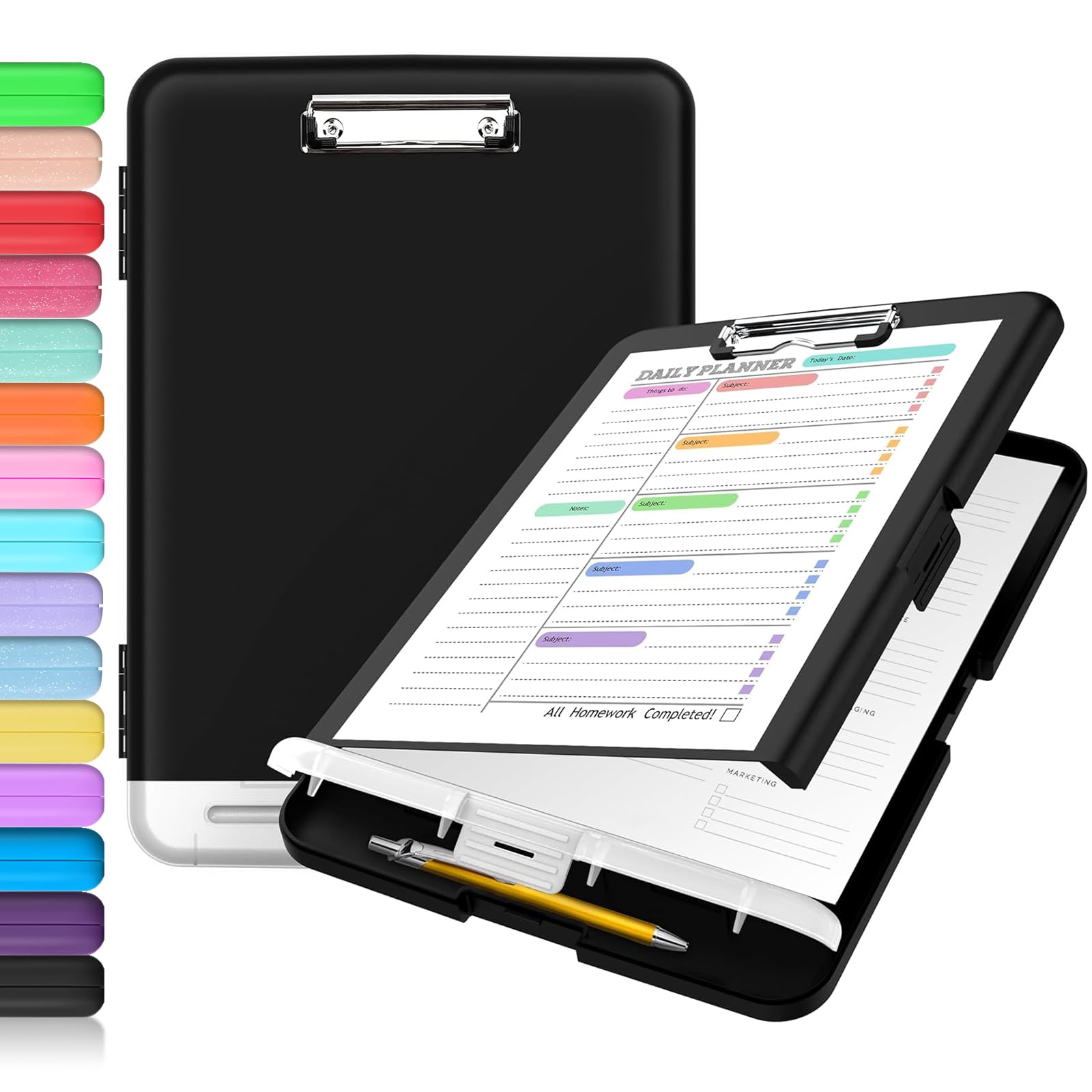 Buy now Sooez Clipboard with Storage, Clip Board 8.5 x 11 with Pen Holder, Plastic Organization Case Box for Letter Legal A4 Size Paper, Low Profile Clip, Nurses Teachers Must Haves, School & Office Supplies at indiglob india