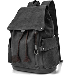 Canvas Backpack Vintage Backpack Black Daypack for Men Women Laptop Travel Rucksack