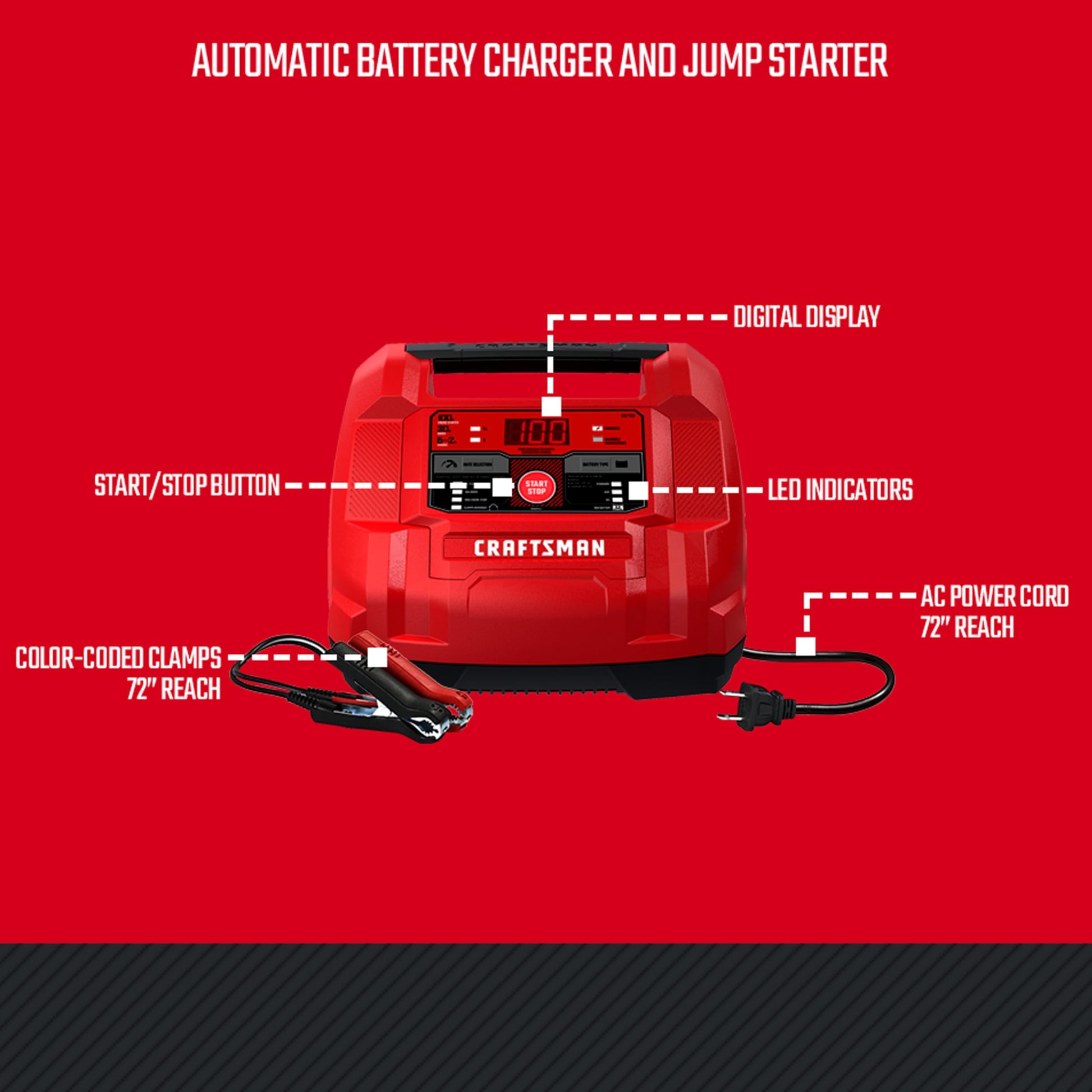 Buy now CRAFTSMAN 6A Car Battery Charger and 100A Engine Starter, 6-in-1 Solution, Battery Maintainer, 30A Boost, for 6V/12V Power Sport, Automotive, and Marine Batteries, CMXCESM253 at indiglob india