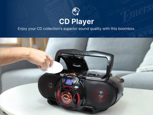 Buy now Emerson EPB-3002 Portable Bluetooth, MP3/CD AM/FM Stereo Radio Cassette Player/Recorder with Subwoofer and USB Input Boombox at indiglob india