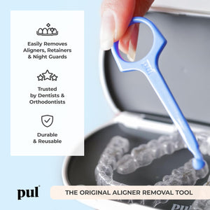 PUL Pack of 2 Reusable Clear Aligner Removal Tool — Compatible with Invisalign, Removable Braces, Retainers & Trays – Easy-to-Use Device Remover, Dental & Oral Hygiene Care Product – Blue