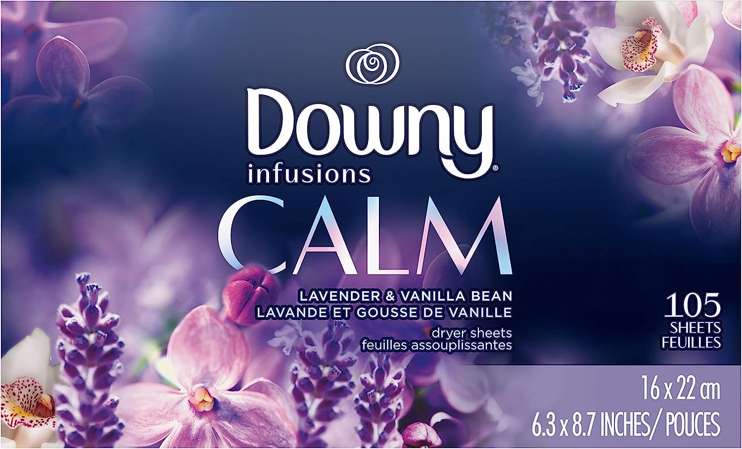 Buy now Downy Infusions Dryer Sheets Laundry Fabric Softener, Calm Scent, Lavender & Vanilla Bean, 200 Count at indiglob india