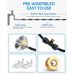 HOMENOTE Misting Cooling System, 26FT (8M) Misting Line + 7 Brass Mist Nozzles + Brass Adapter(3/4") Outdoor Mister for Patio Backyard Garden Greenhouse