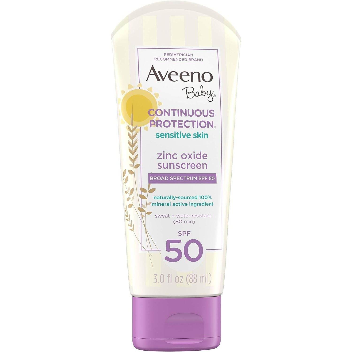 Aveeno Baby Continuous Protection Zinc Oxide Mineral Sunscreen Lotion for Sensitive Skin with Broad Spectrum SPF 50, Tear-Free, Sweat- & Water-Resistant, Travel-Size, 3 fl. Oz - My Store