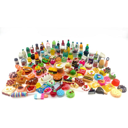 Miniature Food Drink Bottles Pretend Play Kitchen Game Party Toys (10 Bottles + 10 Foods（Random）)