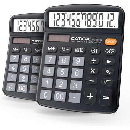 CATIGA 12 Digits Desktop Calculator with Large LCD Display and Sensitive Button, Dual Solar Power and Battery, Standard Function for Office, Home, School, CD-2786