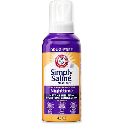 ARM & HAMMER Simply Saline Nighttime Drug-Free Mist for Nasal Congestion at Night, Extra Strength, Calming Eucalyptus, Safe to Use with Rx and OTC, For Adults and Kids Ages 2+, 4.6 oz (129 g) - My Store