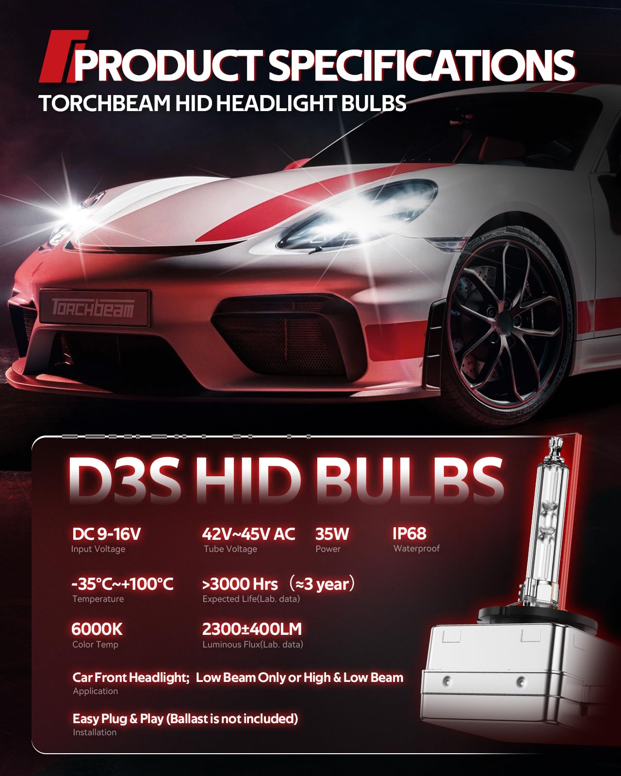 Buy now Torchbeam D3S HID Bulbs, 6000K Cool White, 35W 66340 42403 42302 (42403C1) Replace HID Xenon Bulbs, (Not fit Halogen Assembly), Pack of 2 at indiglob india