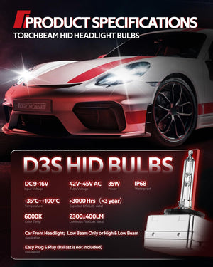 Buy now Torchbeam D3S HID Bulbs, 6000K Cool White, 35W 66340 42403 42302 (42403C1) Replace HID Xenon Bulbs, (Not fit Halogen Assembly), Pack of 2 at indiglob india