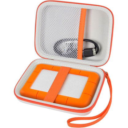 Case Compatible with LaCie Rugged Mini 1TB/ 2TB/ 4TB/ 5TB External Hard Drive Portable HDD, Storage Holder for Hard Drives for Mac and PC Computer & USB 3.0 2.0 Cable SD Cards (Orange)