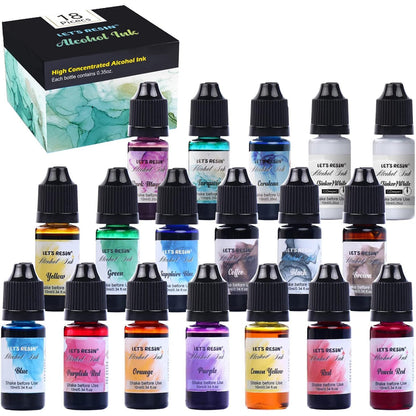 Alcohol Ink Set Epoxy Resin Dye- LET'S RESIN Vibrant Colors Alcohol Ink for Epoxy Resin, Concentrated Alcohol Based Resin Ink for Tumblers,Epoxy Resin Molds,Alcohol Inks Art (Each 0.35oz x 18 Bottle)