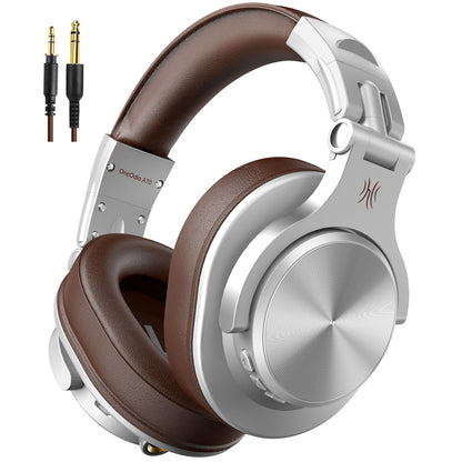 Buy now OneOdio A70 Bluetooth Over Ear Headphones, Wireless Headphones with 72H Playtime, Hi-Res, Built-in Mic, 3.5mm/6.35mm Wired Audio Jack for Studio Monitor & Mixing DJ Guitar AMP, Computer PC Gaming Silver at indiglob india