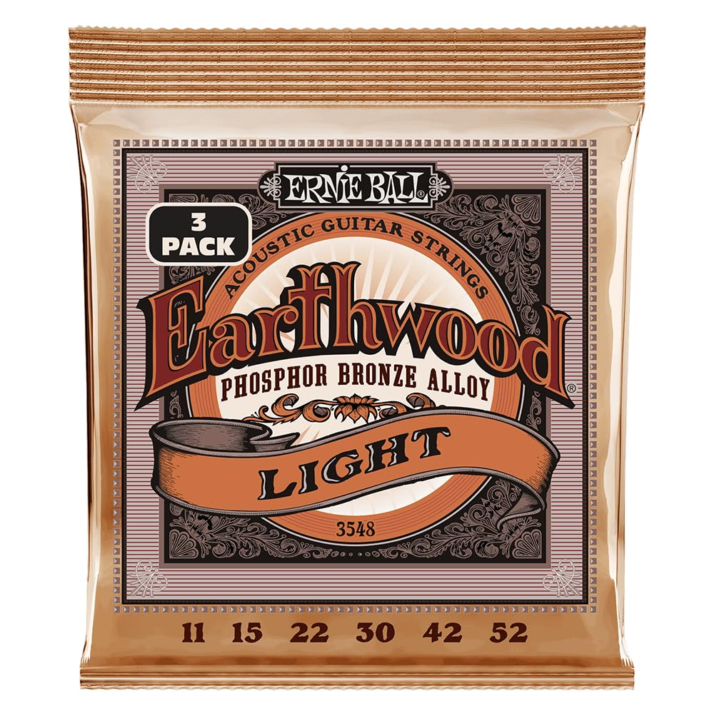 Buy now Ernie Ball Earthwood Medium Light Phosphor Bronze Acoustic Guitar Strings, 12-54 Gauge (P02146) Light (11-52) 3-Pack at indiglob india