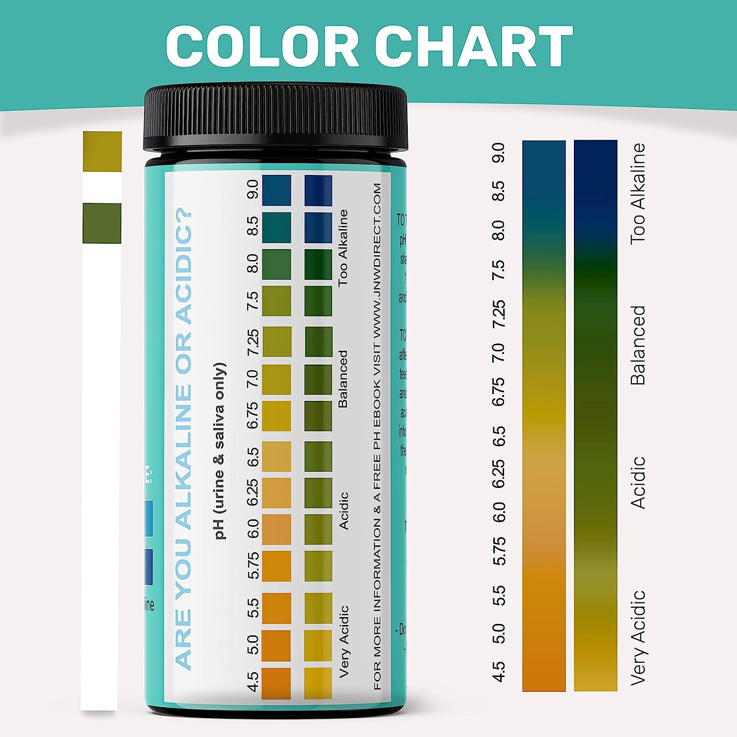 Buy now pH Test Strips for Urine and Saliva - 150 Litmus Paper pH Test Strips with Ebook, Quick & Easy pH Level Testing from 4.5-9.0, Ultimate Acidity Test Kit from JNW Direct at indiglob india