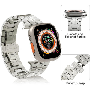 Titanium Metal Band Compatible with Apple Watch Band Ultra 49mm 45mm 44mm 42mm，with Titanium Strap for Butterfly Clasp for iWatch Series 8/7/6/5/4/3/2/1 SE (Contains Apple Watch Ultra Case)