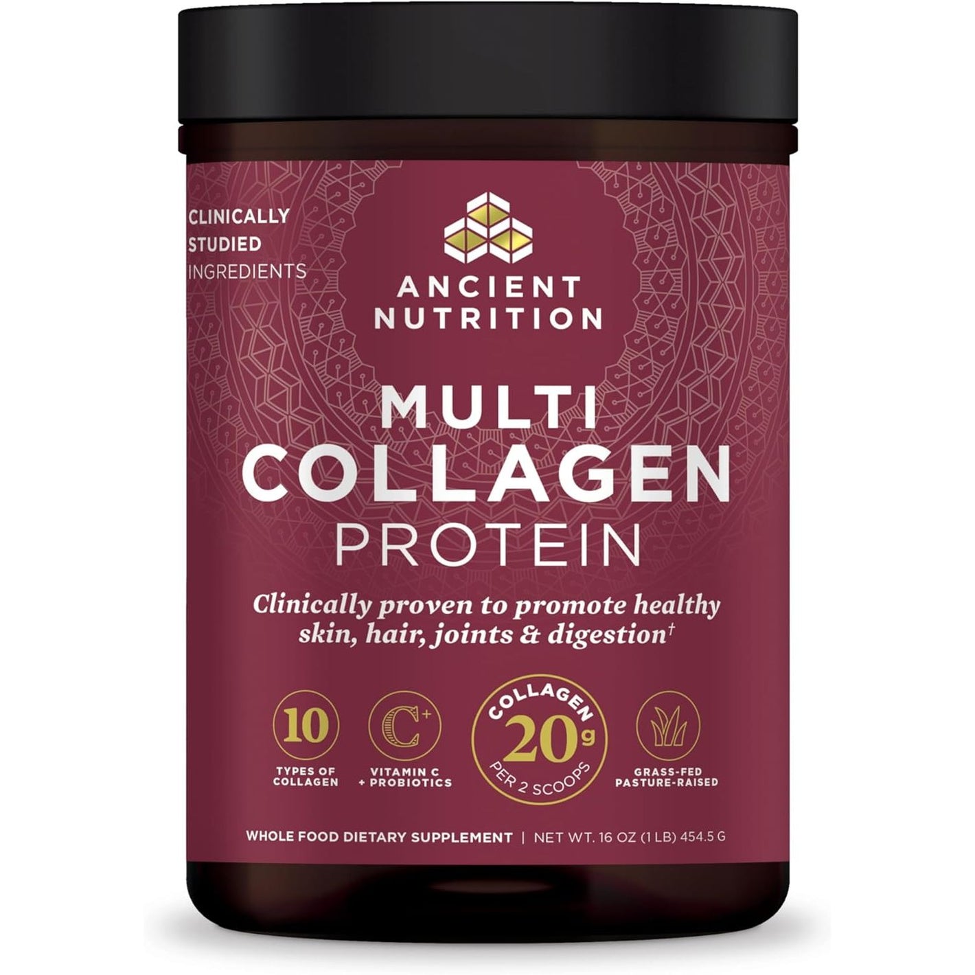 Ancient Nutrition Collagen Powder Protein with Probiotics, Unflavored Multi Collagen Protein with Vitamin C, 45 Servings, Hydrolyzed Collagen Peptides Supports Skin and Nails, Gut Health, 16oz