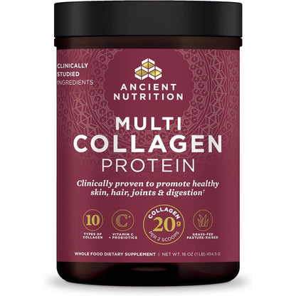 Ancient Nutrition Collagen Powder Protein with Probiotics, Unflavored Multi Collagen Protein with Vitamin C, 45 Servings, Hydrolyzed Collagen Peptides Supports Skin and Nails, Gut Health, 16oz