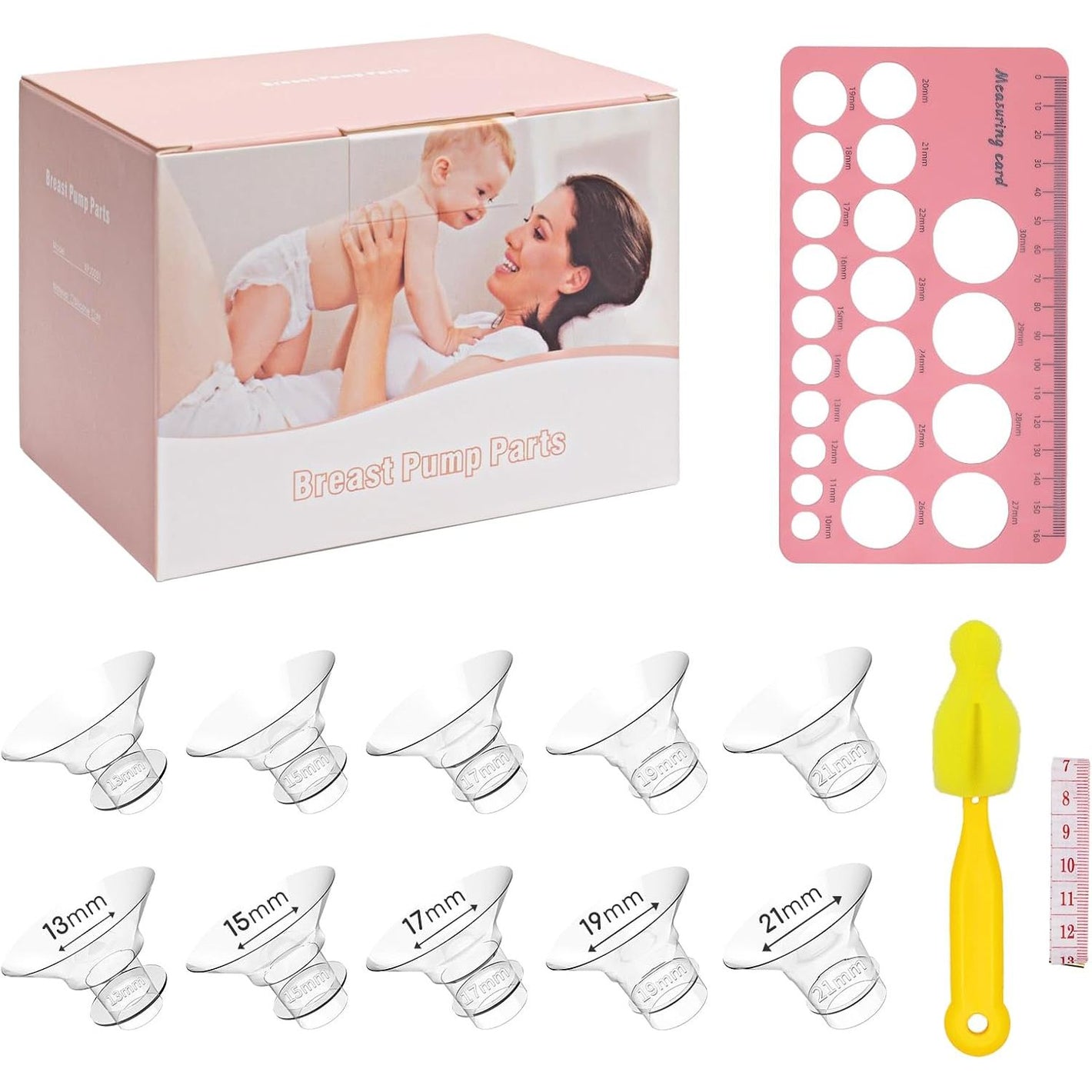 Flange Sizing Kit Upgrade, 10PCS 13/15/17/19/21mm Flange Inserts, Compatible with Most 24mm Wearable Breast Pumps from Medela/Spectra/Momcozy etc, 24mm Tunnel Reduction to Other Correct Size