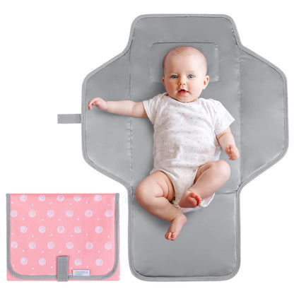 Buy now Baby Portable Changing Pad Travel - Waterproof Compact Diaper Changing Mat with Built-in Pillow - Lightweight & Foldable Changing Station, Newborn Shower Gifts Pink at indiglob india