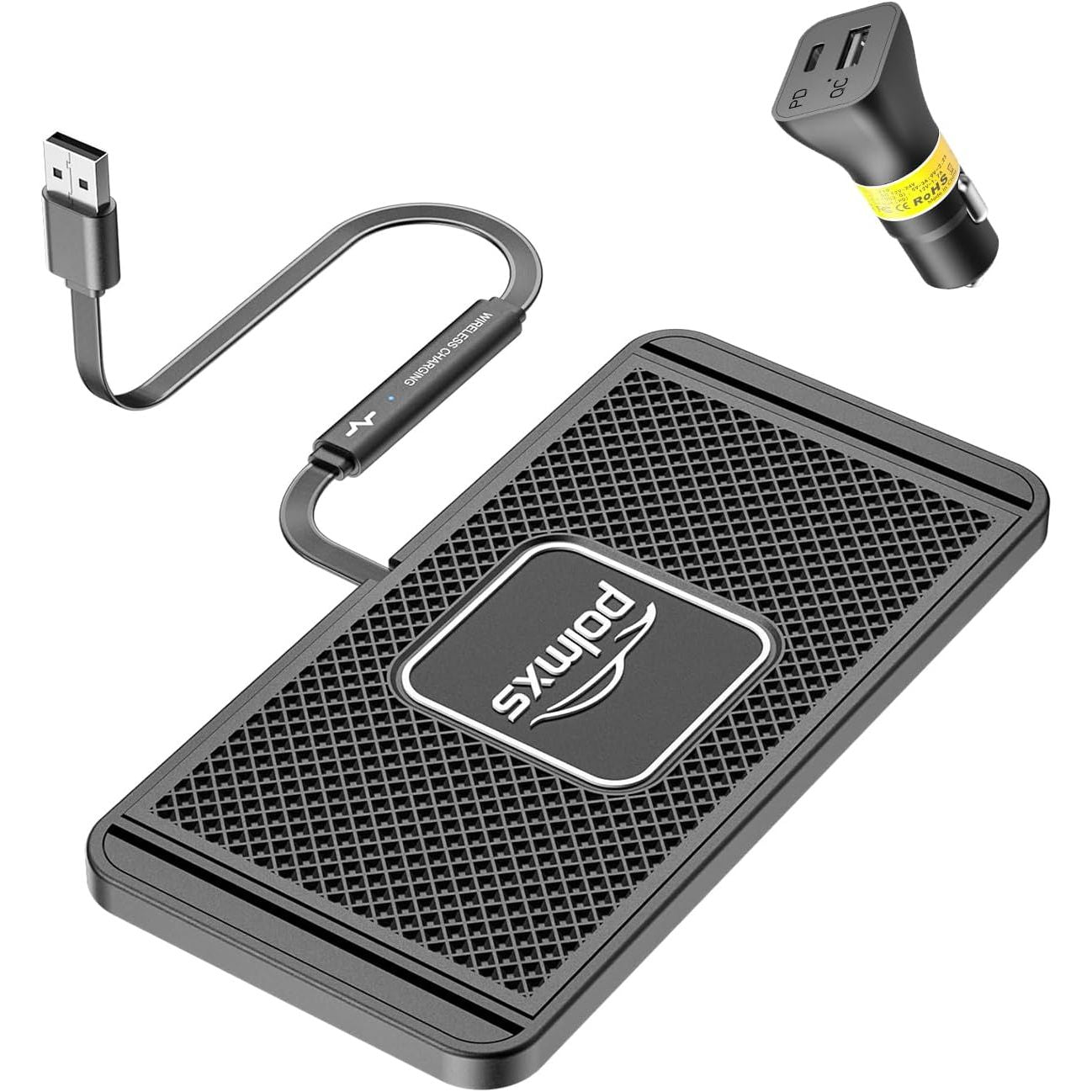 Wireless Charger Car Charging pad,POLMXS 15W Fast Wireless Phone Charger Non Slip Cell Phone Flat Charging mat Compatible with iPhone 11/12/12/14/15 Galaxy S21/S22/S23/24 NOTE10 (30cm Cable)(C2Y)