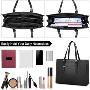 Laptop Bag for Women 15.6 inch Laptop Tote Bag Leather Classy Computer Briefcase for Work Waterproof Handbag Shoulder Bag Women Business Office Bag