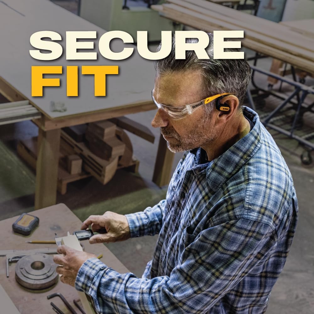 Buy now DEWALT Heavy Duty Open Ear Headphones, Bluetooth 5.3 Wireless Earbuds IP55, 44Hrs Runtime, Jobsite Premium Sound True Wireless Air Conduction Open Ear Earbuds with Earhooks for Worksites and Workouts at indiglob india