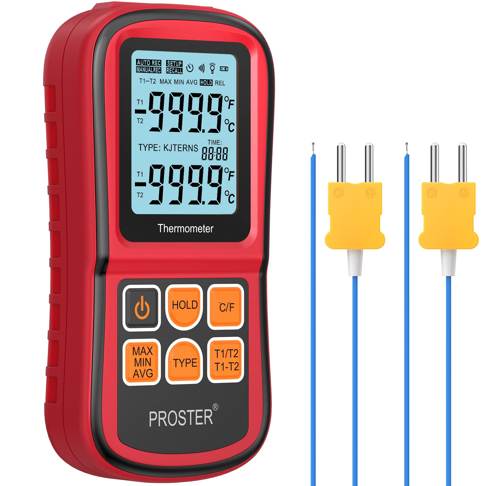 Buy now Proster Digital Thermocouple Temperature Thermometer Dual Channel - with Two K-Type Thermocouple Probe, Backlight LCD Thermometer for K J T E R S N Type at indiglob india