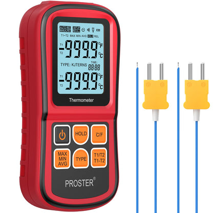 Buy now Proster Digital Thermocouple Temperature Thermometer Dual Channel - with Two K-Type Thermocouple Probe, Backlight LCD Thermometer for K J T E R S N Type at indiglob india