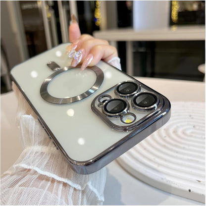 Magnetic Case for iPhone 15 Pro Max Case with Full Camera Lens Protector [Strong N56 Magnets] [Compatible with Magsafe] Clear Stylish Case for iPhone 15 ProMax Phone Case, Gold Titanium