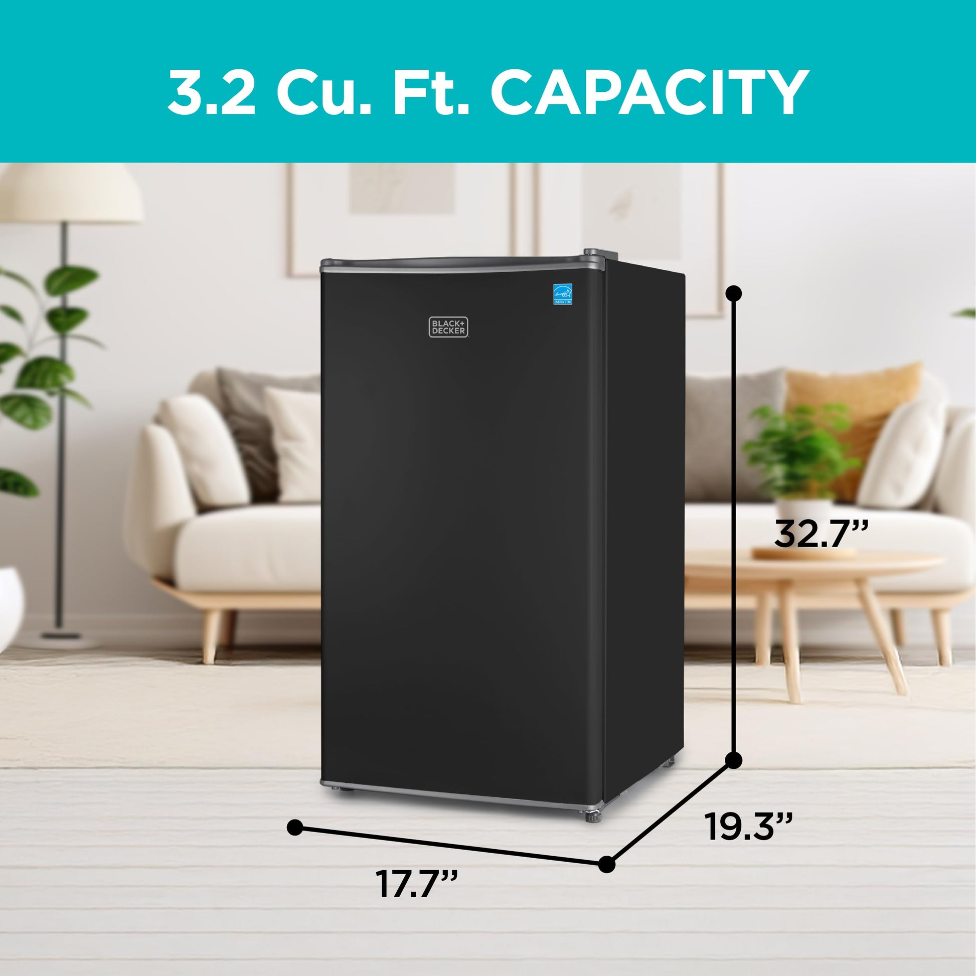 Buy now BLACK+DECKER 3.2 Cu. Ft. Compact Refrigerator, ENERGY STAR Certified Small Refrigerator, Single Door Mini Fridge with Chiller Compartment, Personal Fridge for Home or Dorm Room, BCRK32B, Black at indiglob india