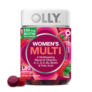 Buy now OLLY Women's Daily Multivitamin Gummy, Vitamins A, D, C, E, Biotin, Folic Acid, Adult Chewable Vitamin, Berry Flavor, 65 Day Supply - 130 Count at indiglob india