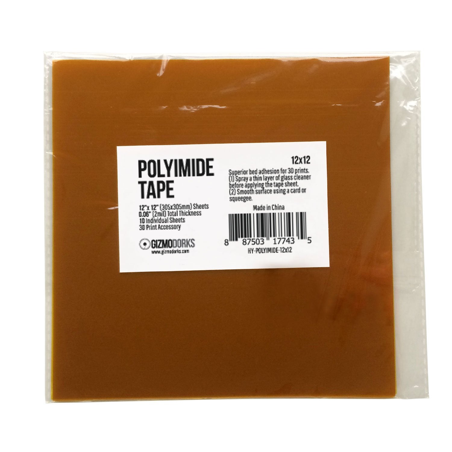Buy now Gizmo Dorks Kapton Tape (Polyimide) for 3D Printers and Printing, 12 x 12 inches, 10 Sheets per Pack at indiglob india