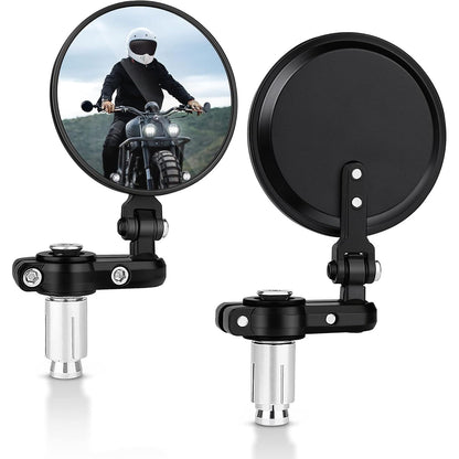 MICTUNING Universal Motorcycle Mirrors - 3 Inch Round Folding Bar End Side Mirror Compatible with Honda, Scooter, Suzuki, Yamaha, Kawasaki, Victory and More