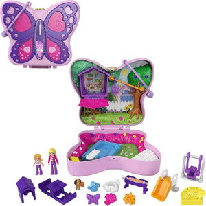 Polly Pocket Compact Playset, Backyard Butterfly with 2 Micro Dolls & Accessories, Travel Toys with Surprise Reveals