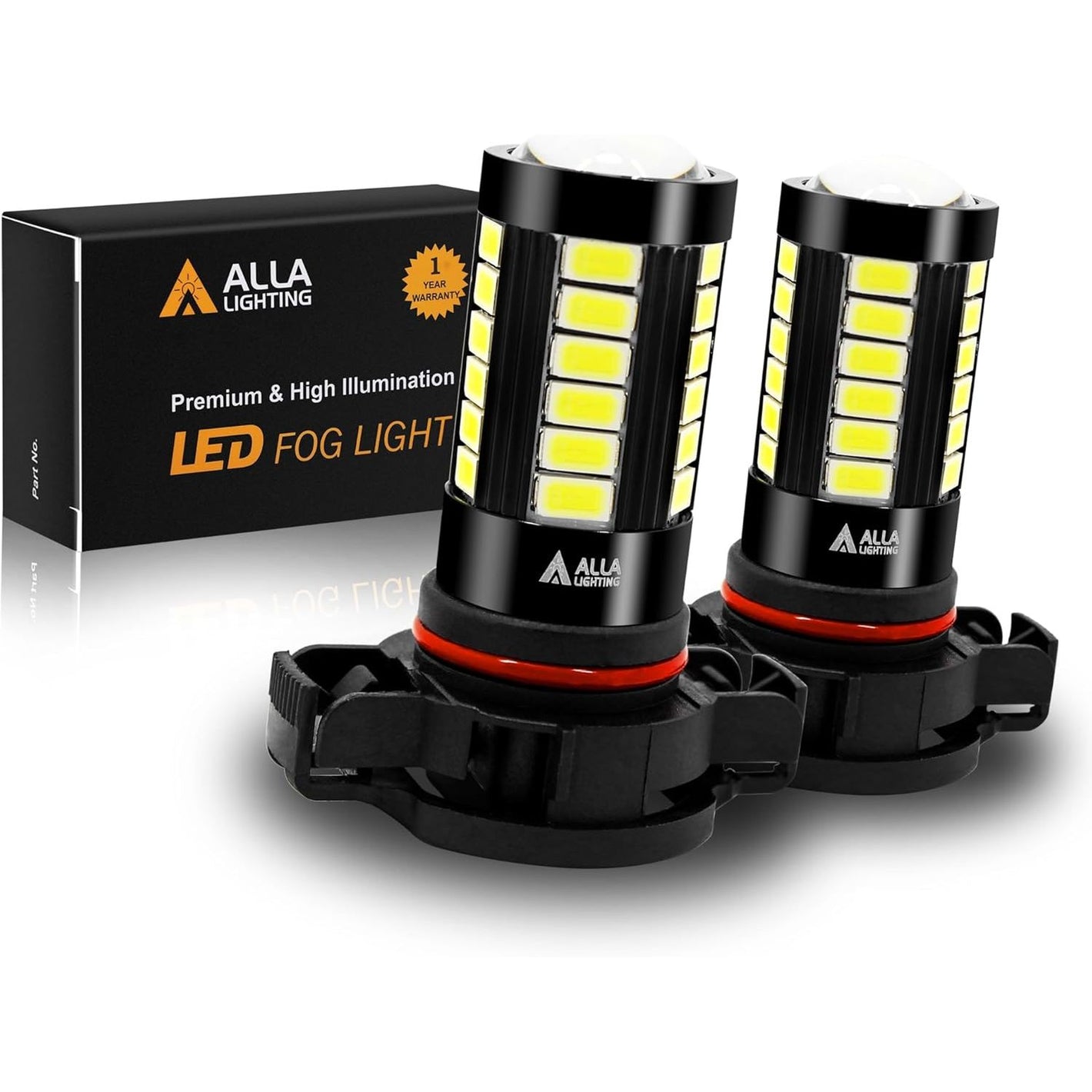 Alla Lighting Super Bright PSX24W 2504 LED Fog Light Bulbs, 6000K Xenon White 2800Lms 12276 Auto 12V Fog Lamps Replacement 5730 33-SMD LEDs