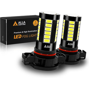 Alla Lighting Super Bright PSX24W 2504 LED Fog Light Bulbs, 6000K Xenon White 2800Lms 12276 Auto 12V Fog Lamps Replacement 5730 33-SMD LEDs