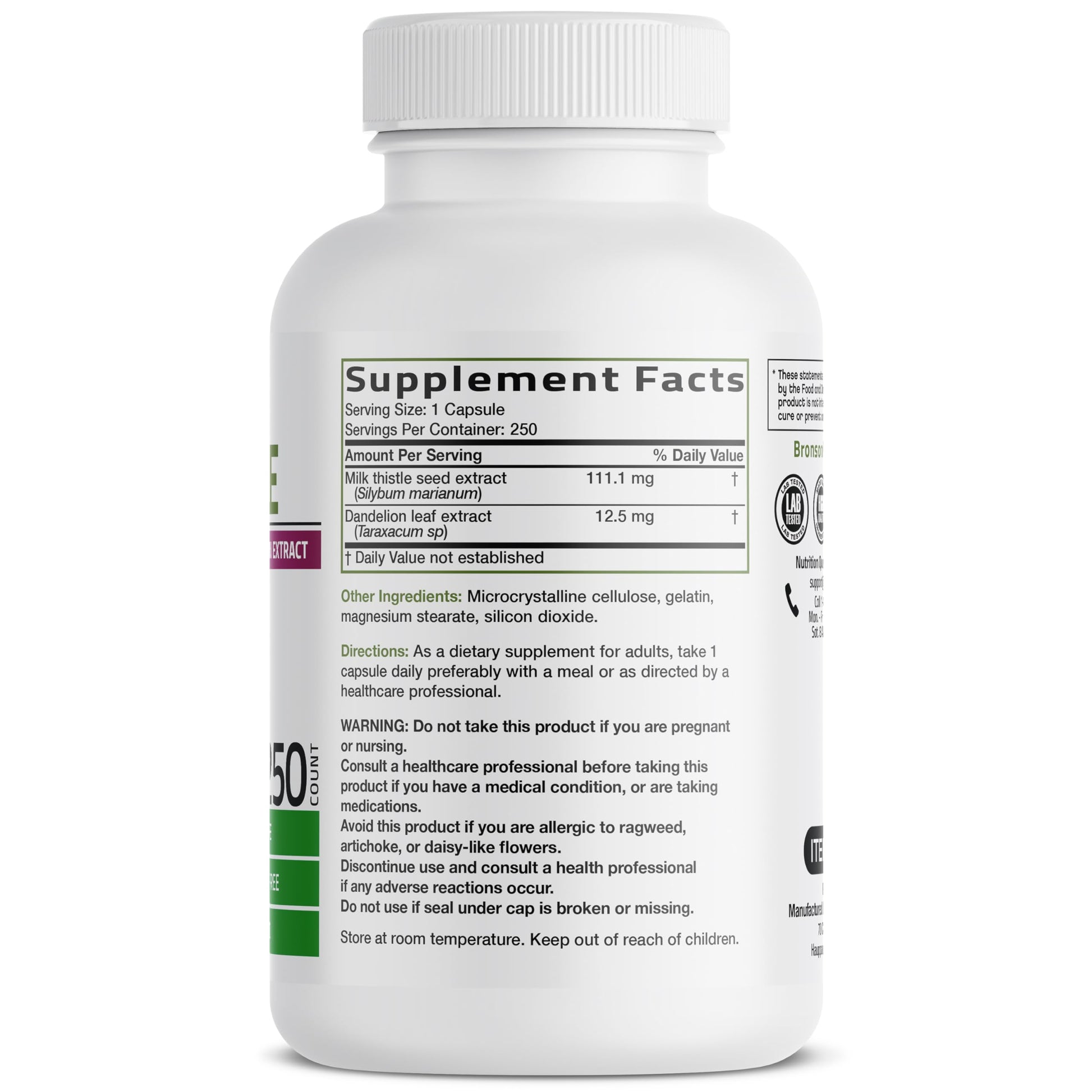 Buy now Bronson Milk Thistle Silymarin Marianum & Dandelion Extract Liver Health Support, Antioxidant Support, Detox, 250 Capsules at indiglob india
