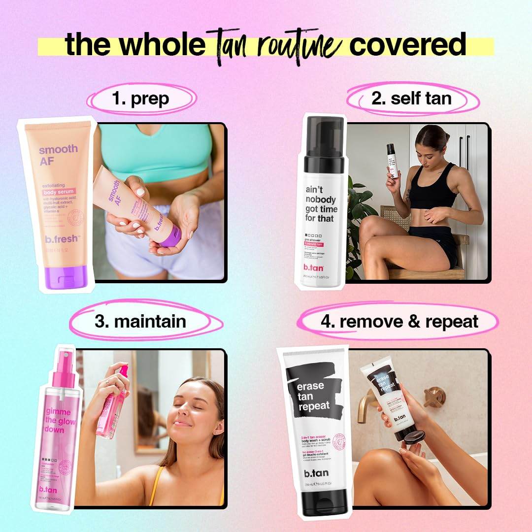 b.tan Pre-Shower Self Tanner Mousse | Ain't Nobody Got Time for That - Fast, 9 Minute Express Sunless Tanning Foam, No Fake Tan Smell, No Added Nasties, Vegan, Cruelty Free, 6.7 Fl Oz - My Store