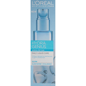 L'Oreal Paris Skincare Hydra Genius Daily Liquid Care Oil-Free Face Moisturizer for Normal to Dry Skin, Hyaluronic Acid Moisturizer for Face with Aloe Water and Hyaluronic Acid, 3.04 fl. oz.