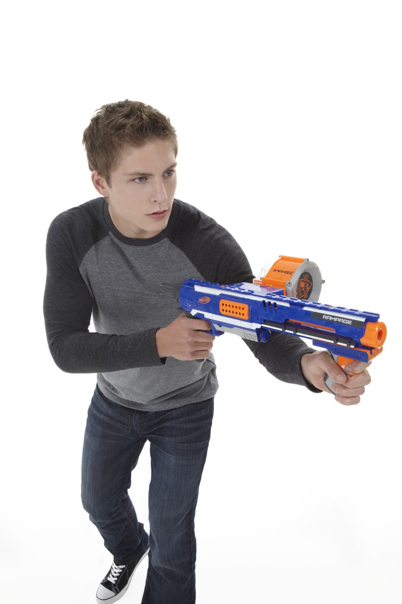 Buy now NERF Rampage N-Strike Elite Toy Blaster with 25 Dart Drum Slam Fire for Kids, Teens, & Adults (Amazon Exclusive) at indiglob india