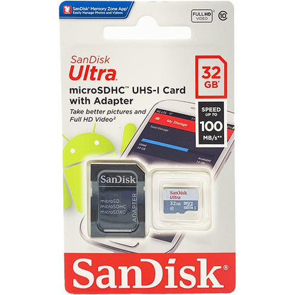 SanDisk Ultra 32GB microSDHC UHS-I Card with Adapter, Silver, Standard Packaging (SDSQUNC-032G-GN6MA)